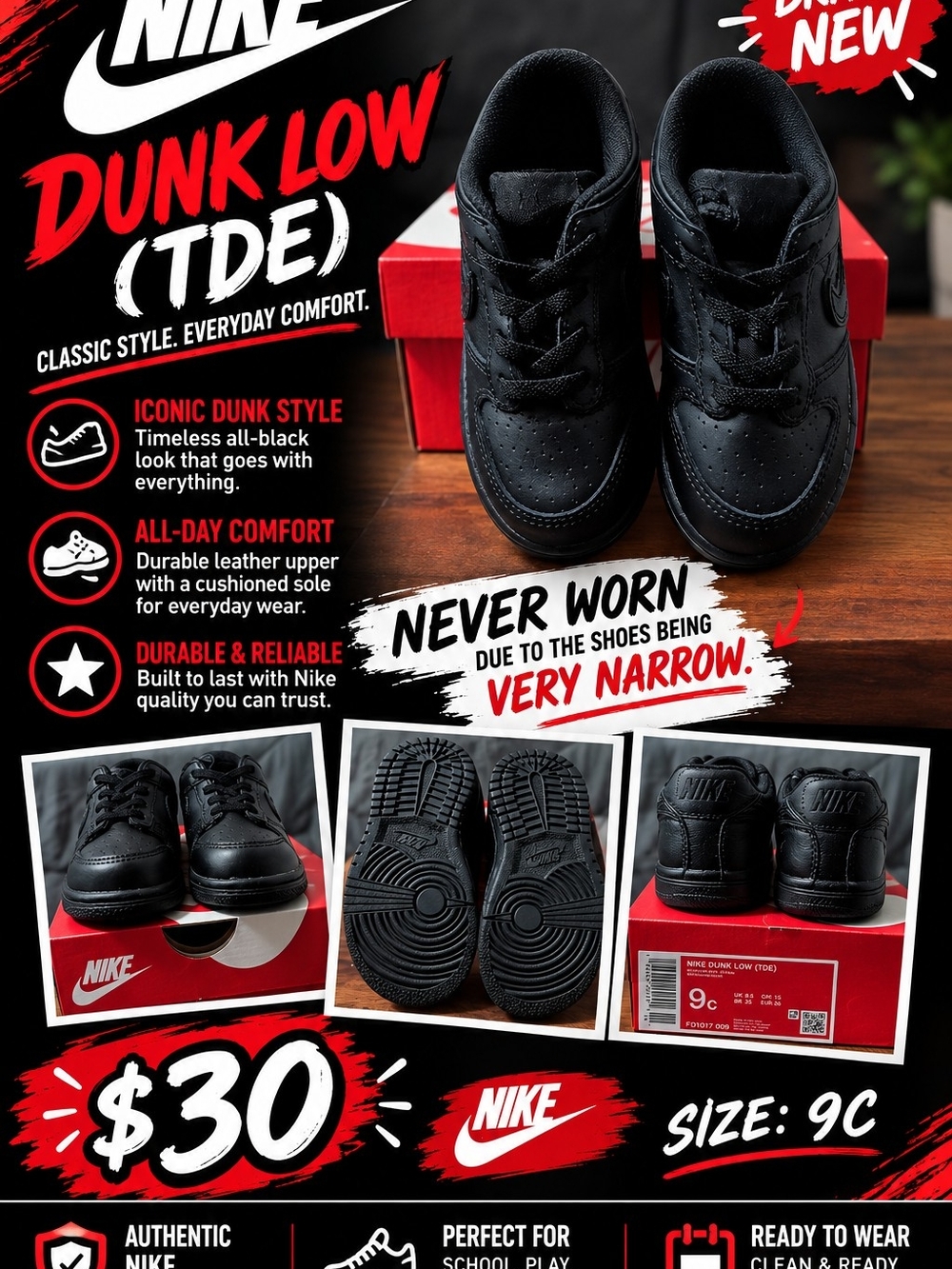 Nike Kids' Dunk Low TDE Sneakers - Black